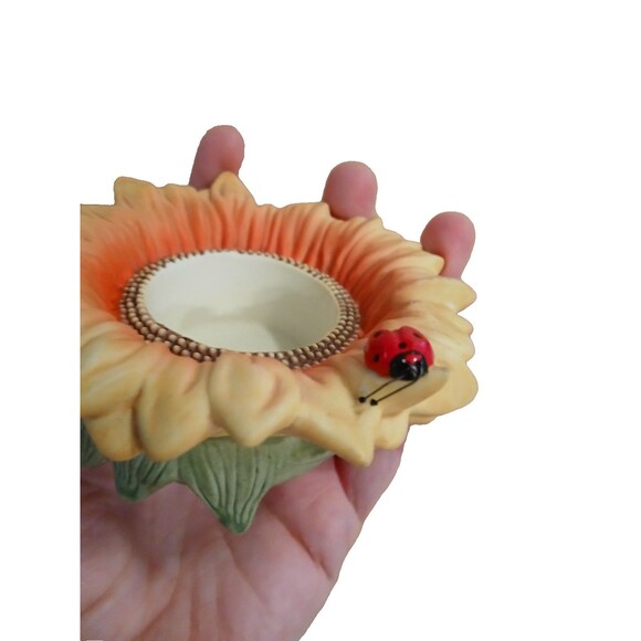 Partylite Sunflower Votive Tealight Candle Holder Ladybug Retired Flower Ceramic - Picture 5 of 16